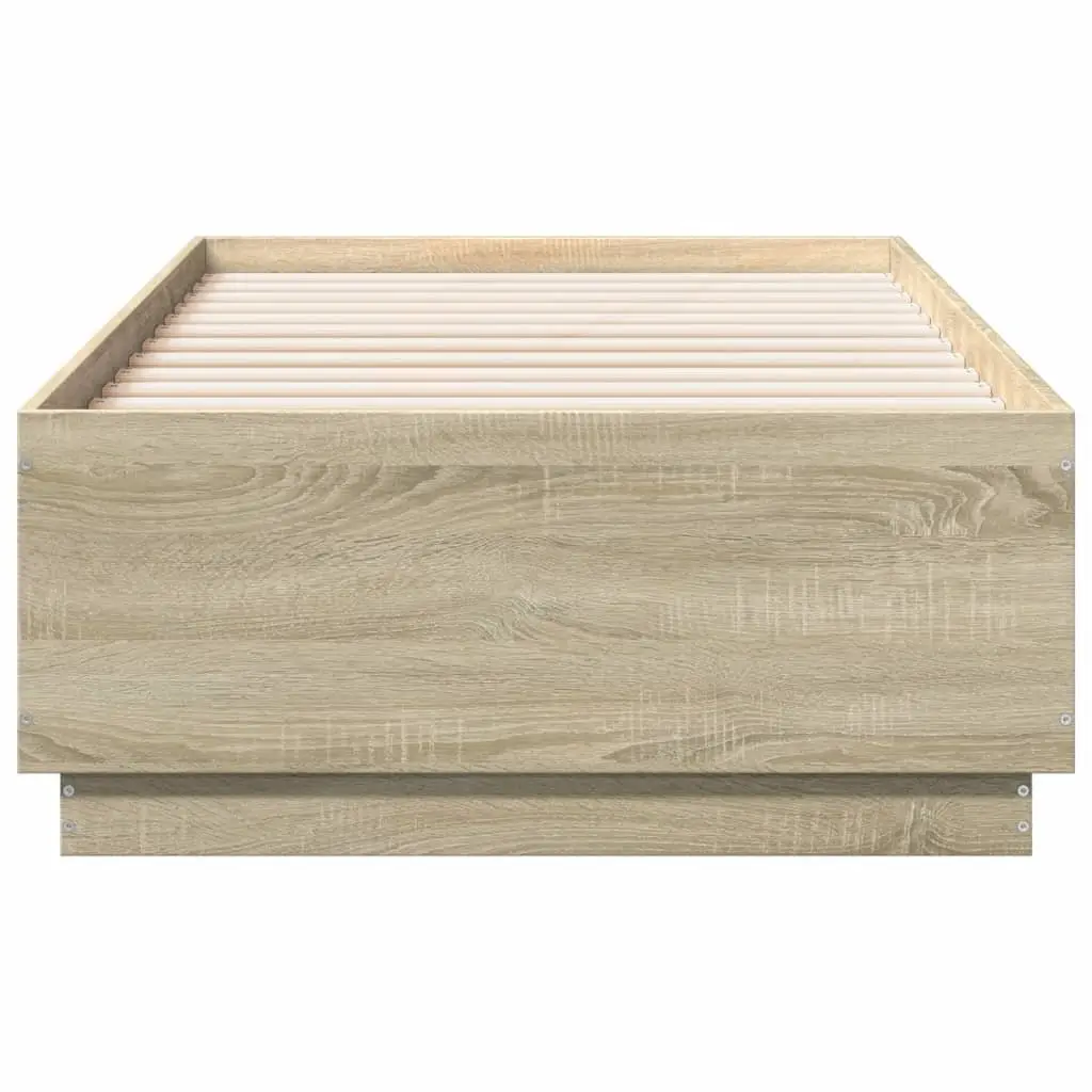 Bed Frame 90x190 cm Sonoma Oak Brown Engineered Wood Slatted Base Modern Design