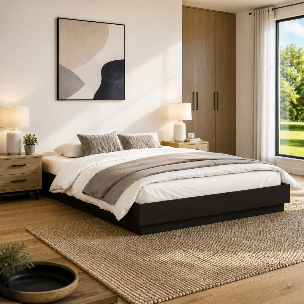 Black Bed Frame with RGB LED Lights 135x190cm Platform