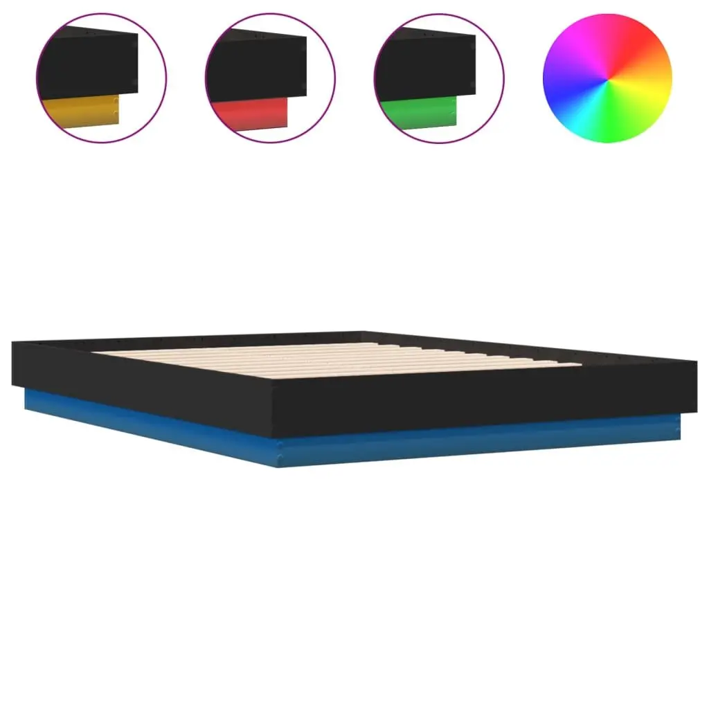 Black Bed Frame with RGB LED Lights 135x190cm Platform