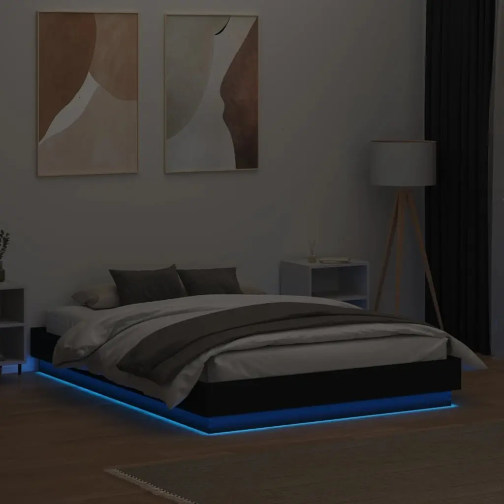 Black Bed Frame with RGB LED Lights 135x190cm Platform