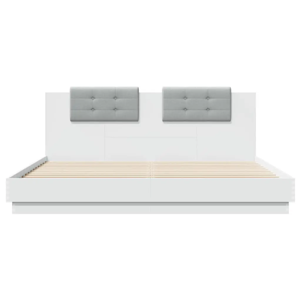 King Bed Frame White 183x203 cm with Headboard Engineered Wood Plywood Slats