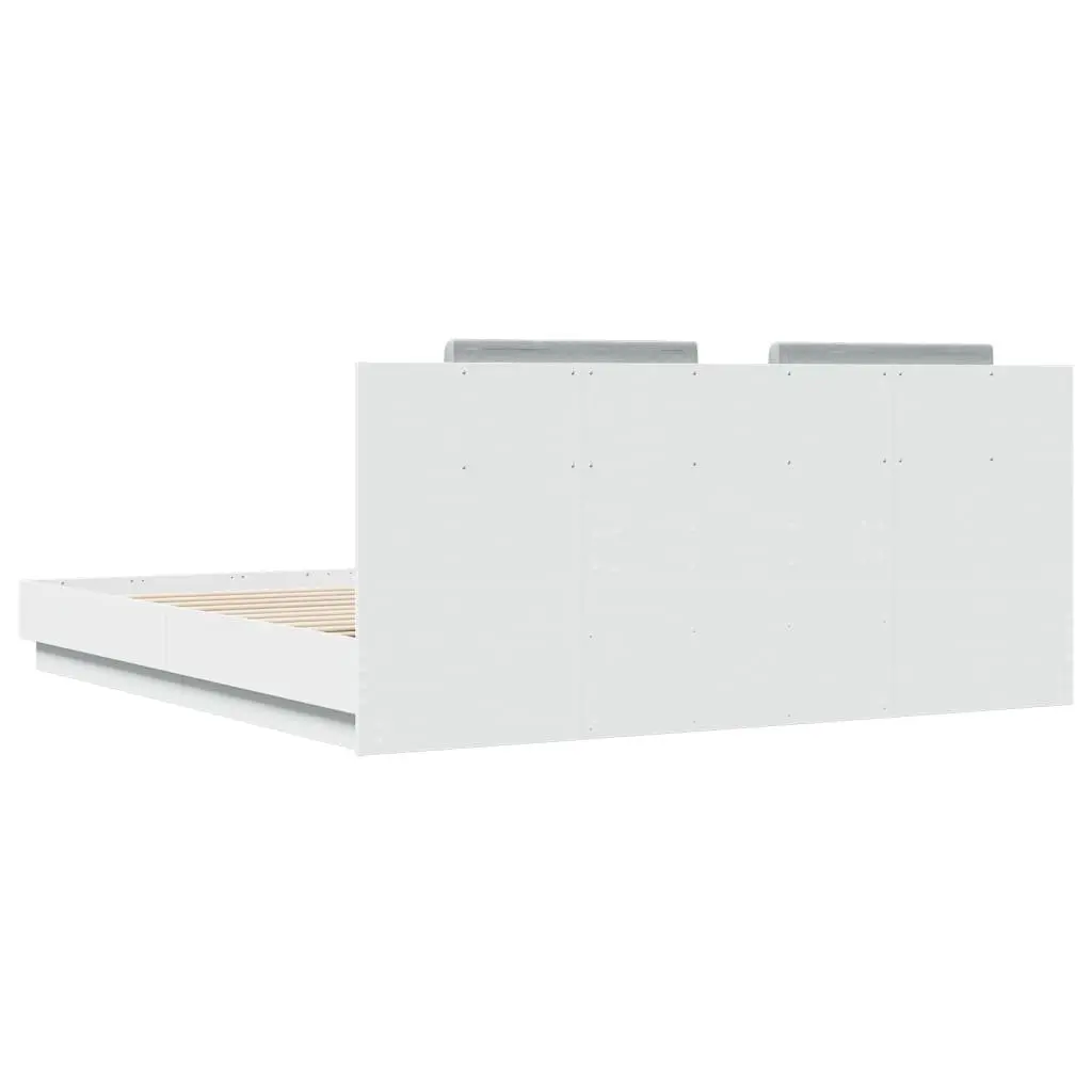 King Bed Frame White 183x203 cm with Headboard Engineered Wood Plywood Slats