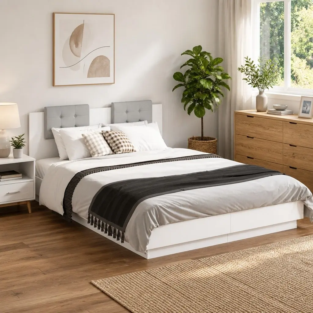 White Bed Frame with Headboard 150x200 cm