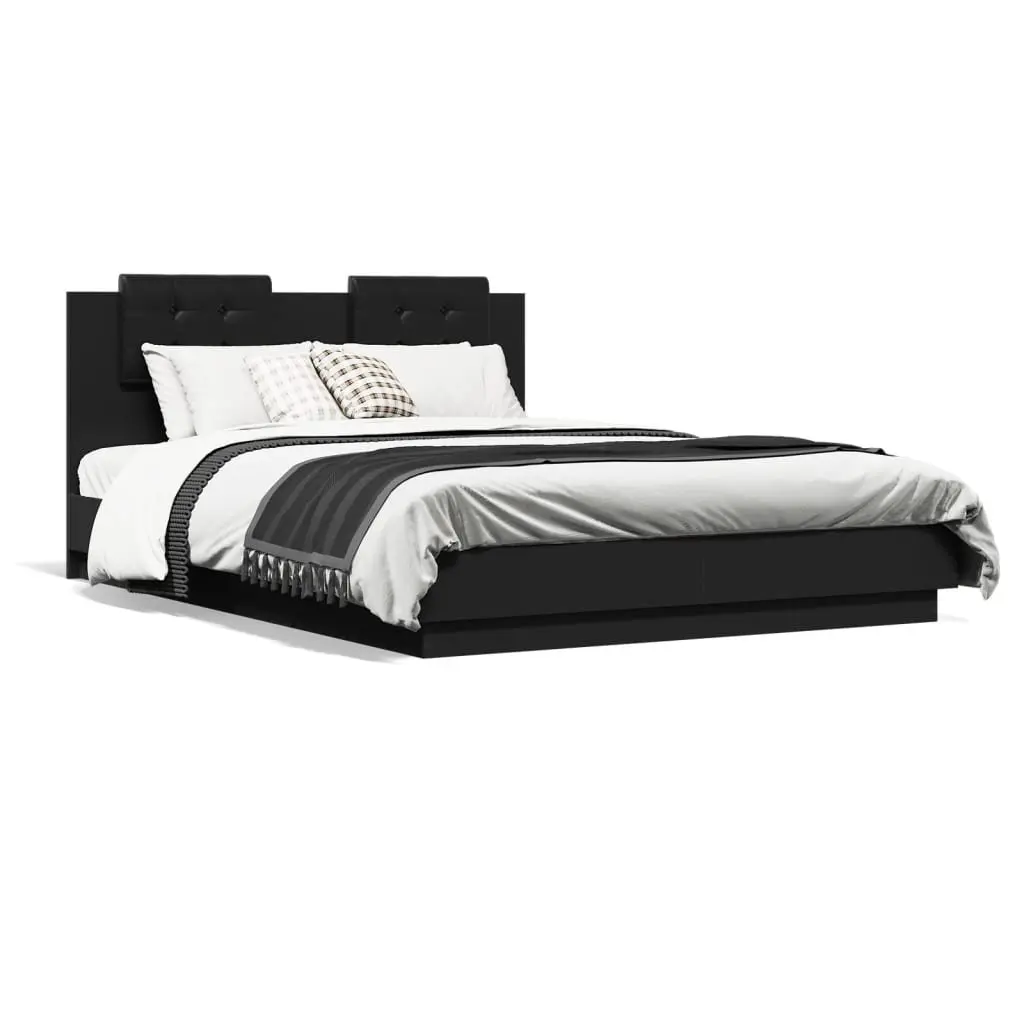 Bed Frame with Headboard Black Engineered Wood 150x200 cm