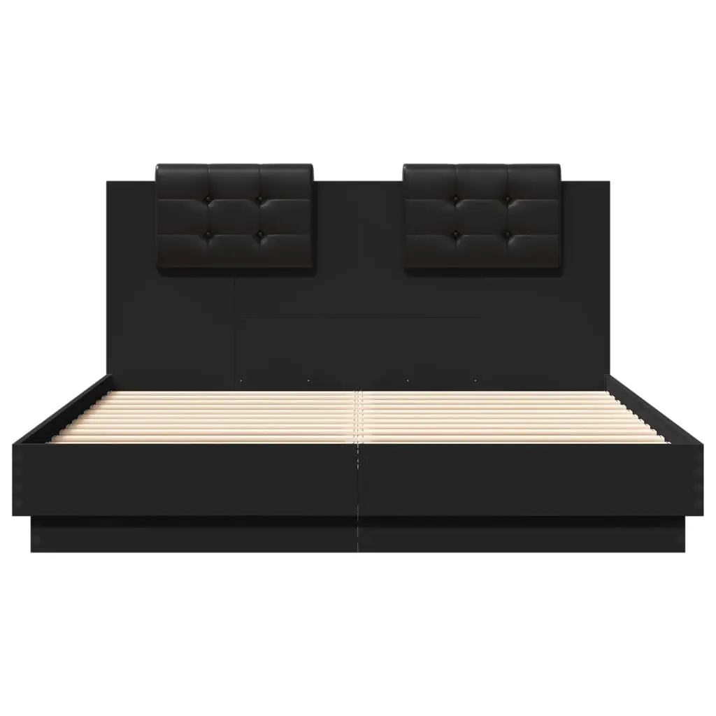 Bed Frame with Headboard Black Engineered Wood 150x200 cm