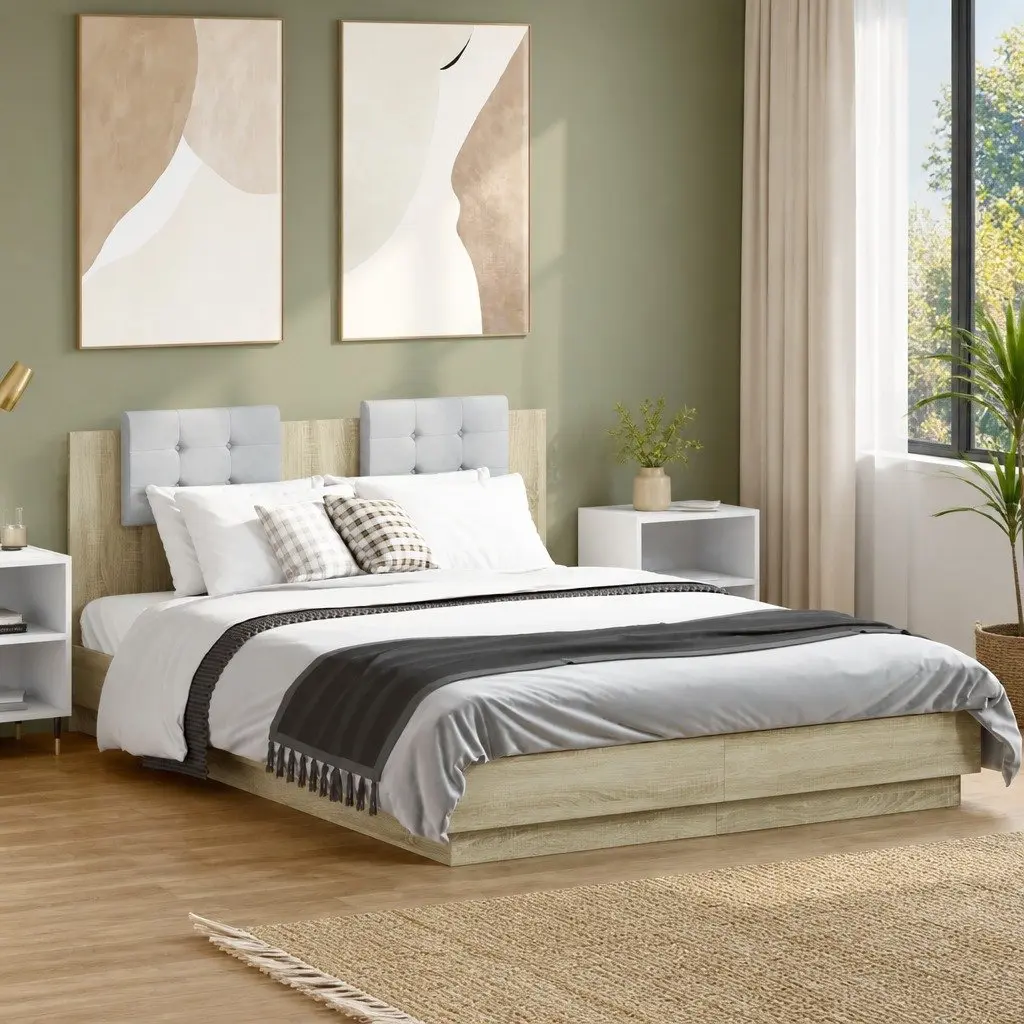 Bed Frame with Headboard Slatted Base Brown Engineered Wood 150x200cm