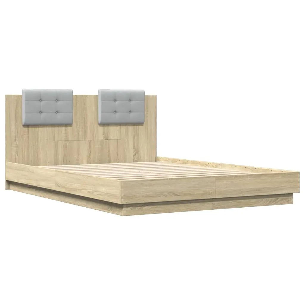 Bed Frame with Headboard Slatted Base Brown Engineered Wood 150x200cm