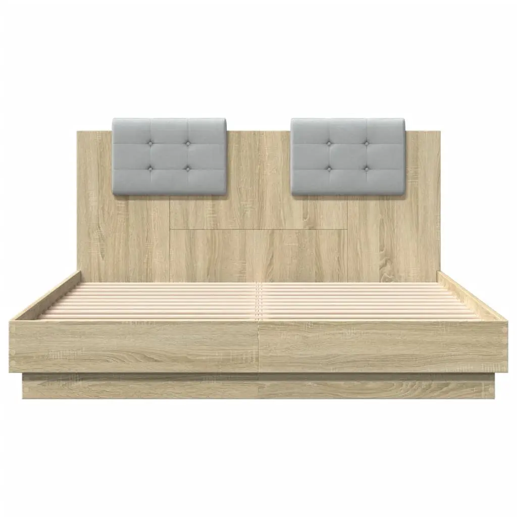 Bed Frame with Headboard Slatted Base Brown Engineered Wood 150x200cm
