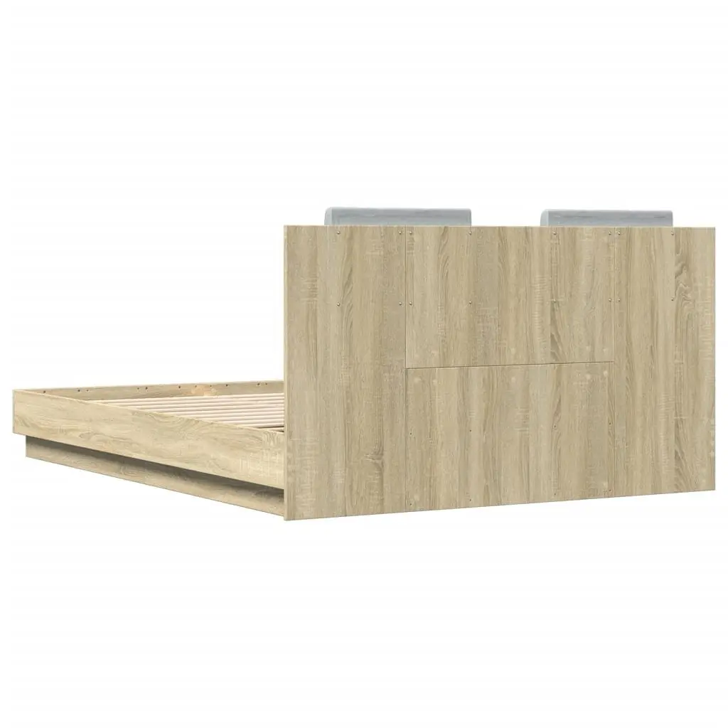 Bed Frame with Headboard Slatted Base Brown Engineered Wood 150x200cm