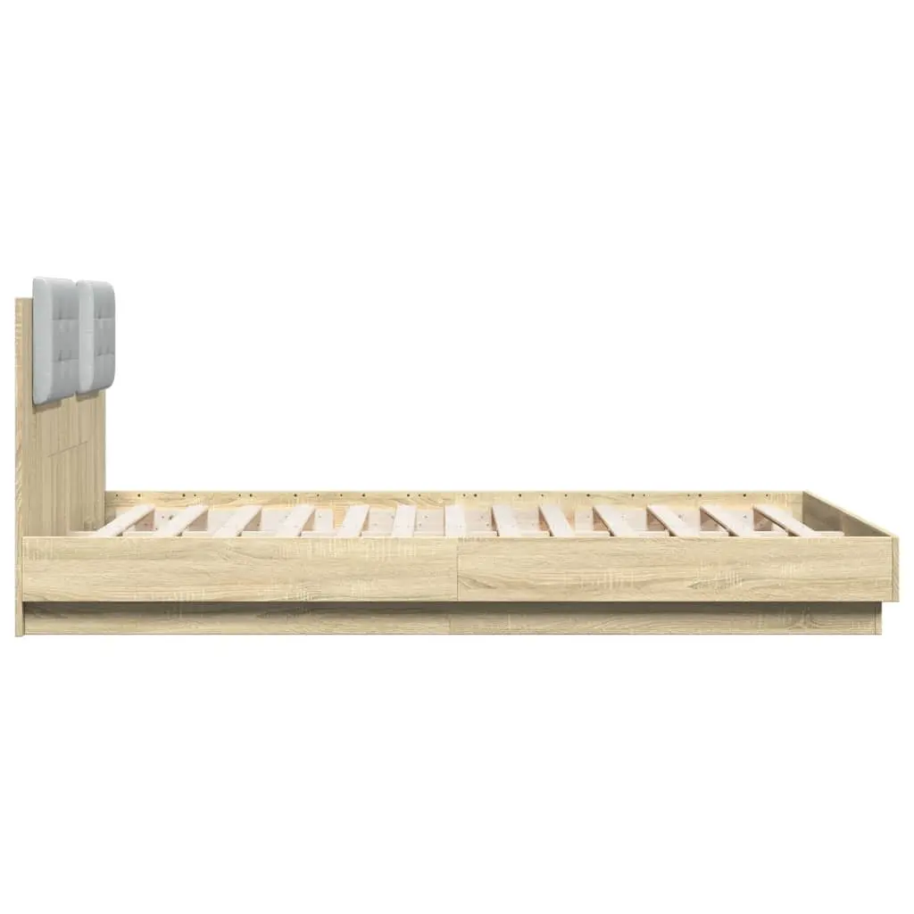 Bed Frame with Headboard Slatted Base Brown Engineered Wood 150x200cm
