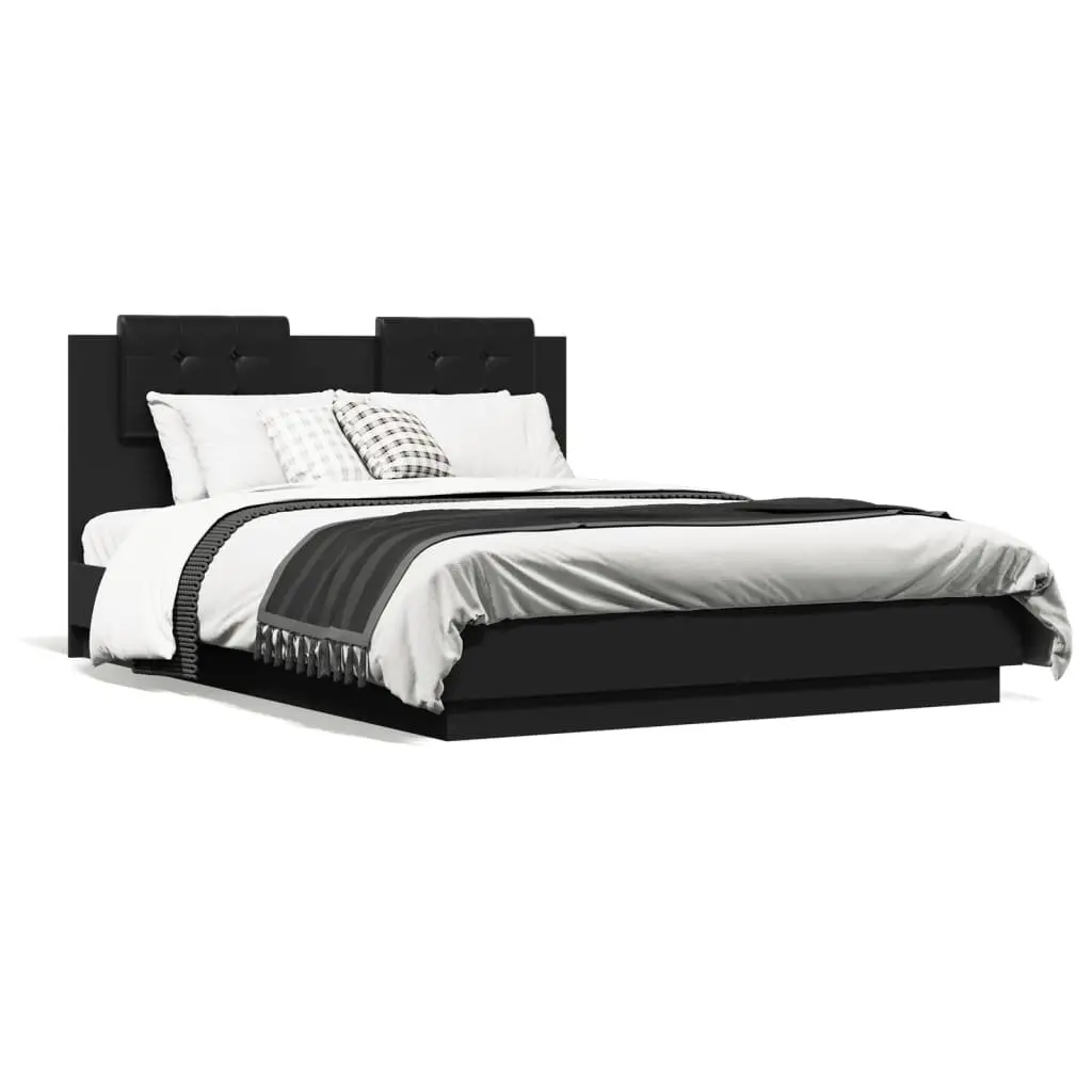 Bed Frame with Headboard Black Engineered Wood 135x190 cm