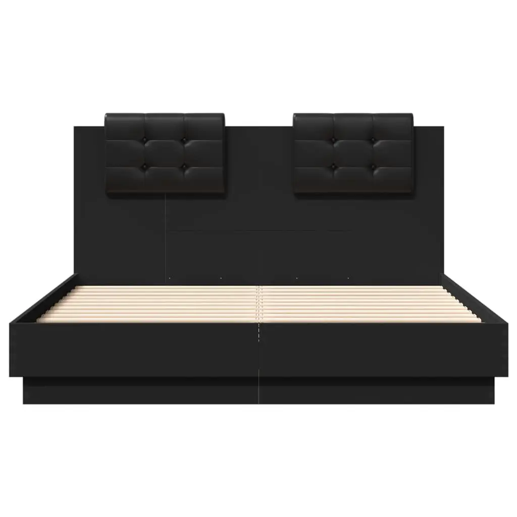 Bed Frame with Headboard Black Engineered Wood 135x190 cm