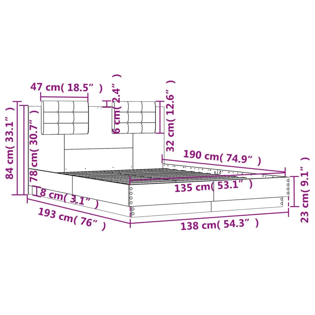 Bed Frame with Headboard Black Engineered Wood 135x190 cm