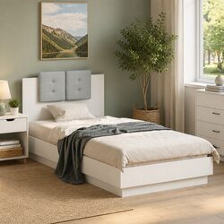 White Bed Frame 90x190 cm with Headboard Engineered Wood Slatted Base