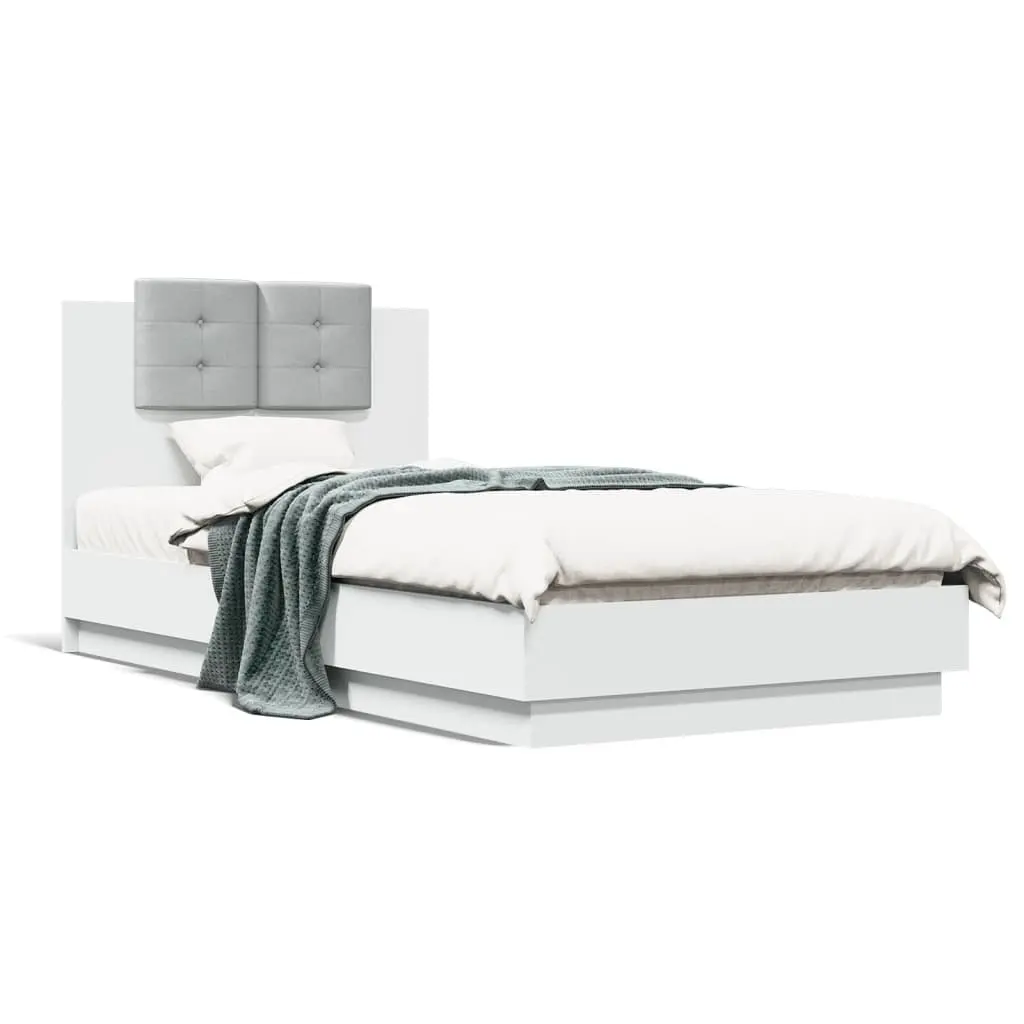 Engineered Wood Bed Frame with Foam Headboard Slatted Base White 90x190 cm