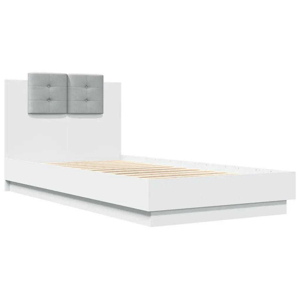 Engineered Wood Bed Frame with Foam Headboard Slatted Base White 90x190 cm