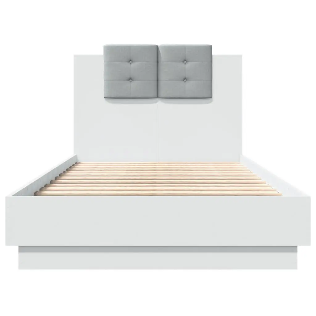 Engineered Wood Bed Frame with Foam Headboard Slatted Base White 90x190 cm