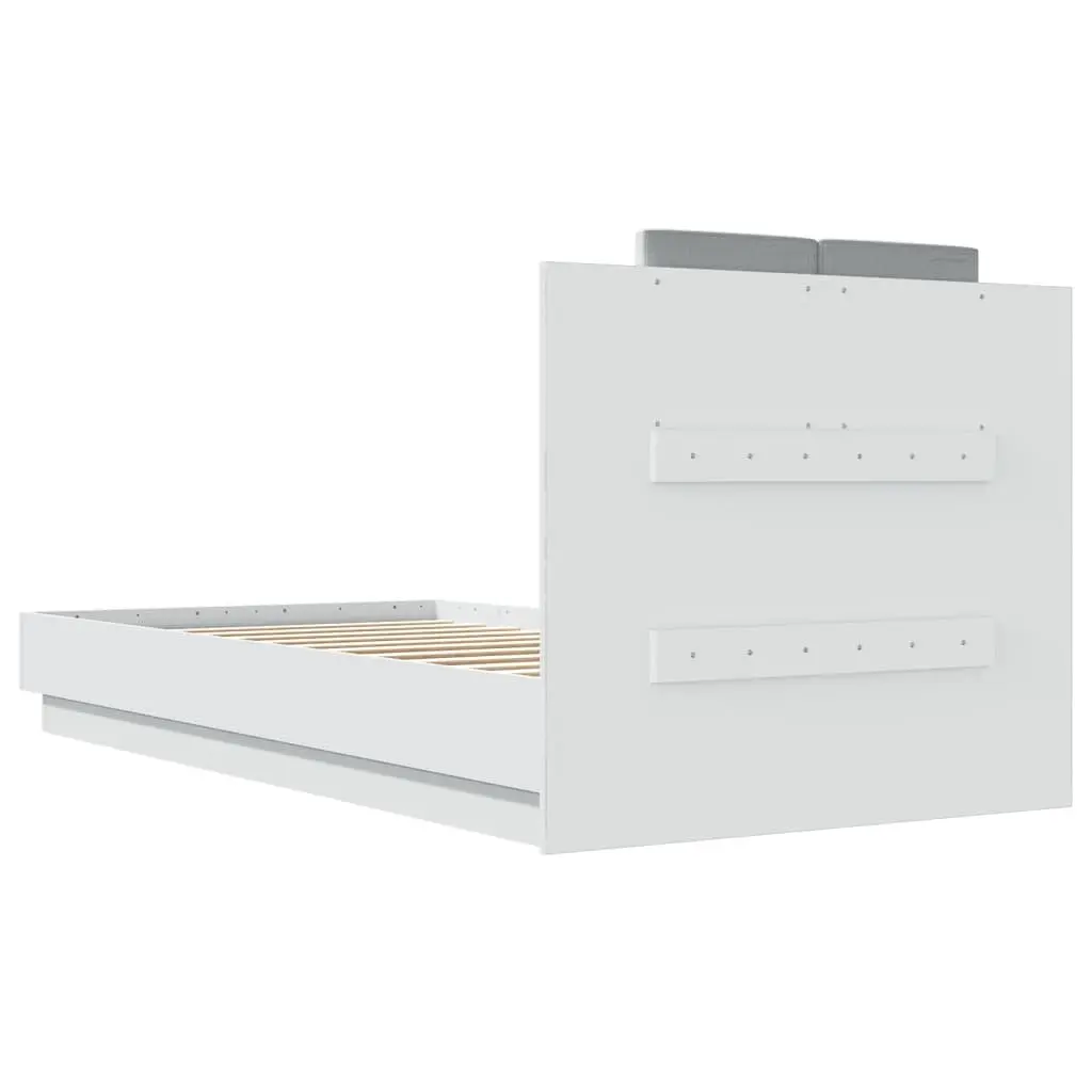 Engineered Wood Bed Frame with Foam Headboard Slatted Base White 90x190 cm
