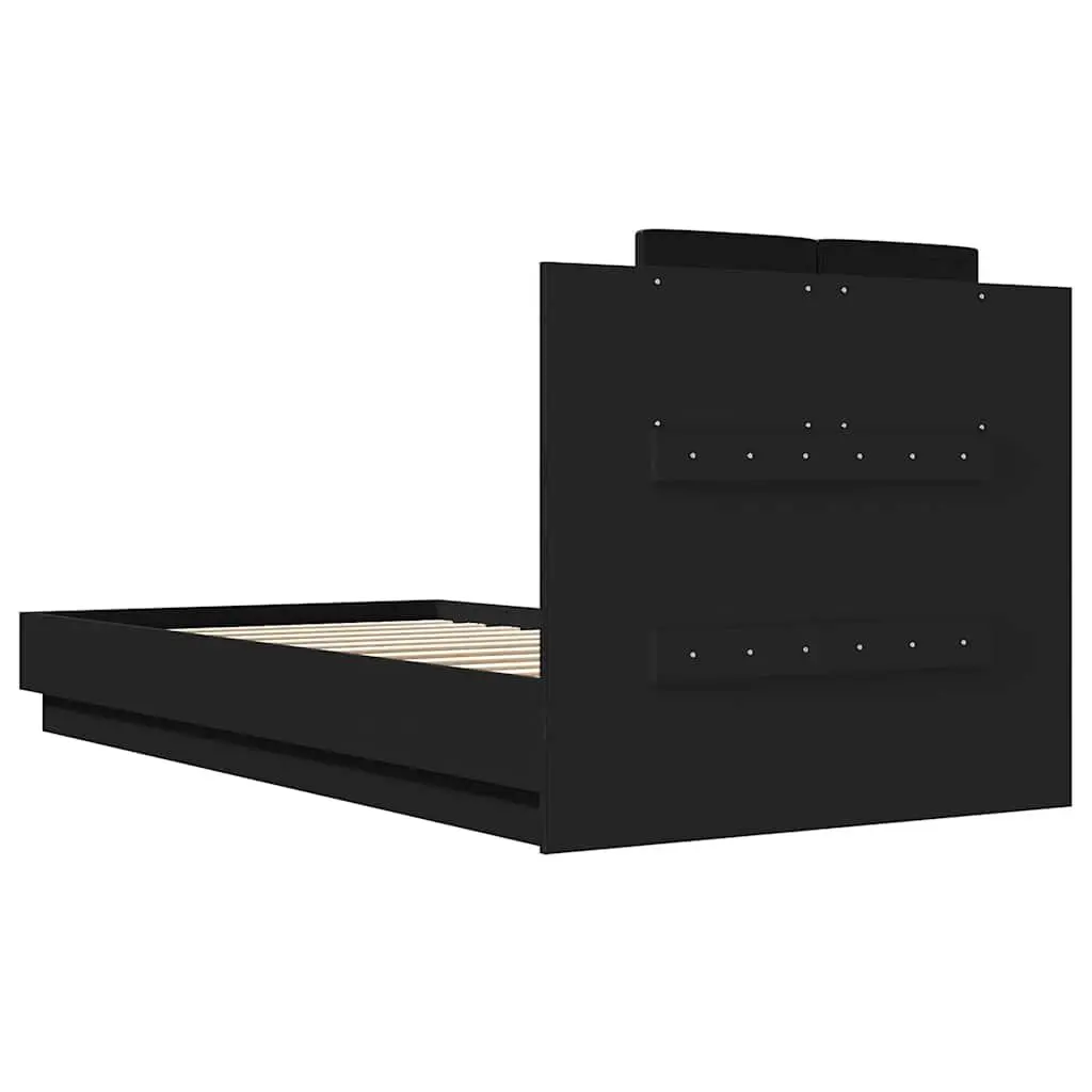 Bed Frame with Headboard Black Engineered Wood 90x190 cm