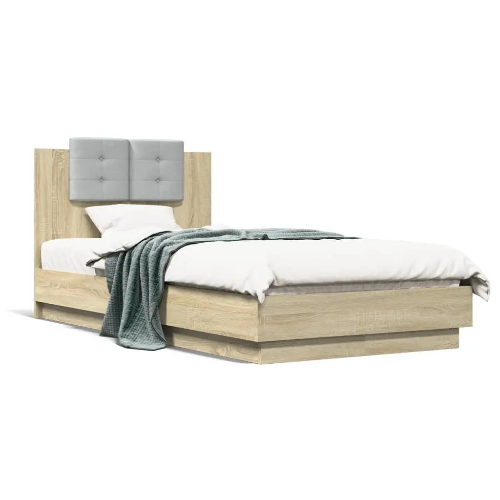 Bed Frame with Headboard Engineered Wood Sonoma Oak 90x190 cm