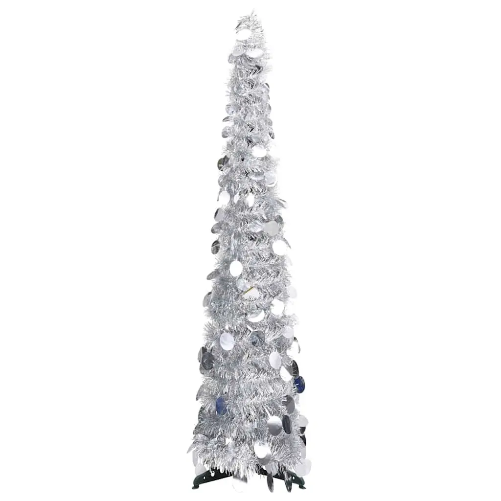 Silver Pop-Up Artificial Christmas Tree 120cm Lightweight Collapsible Holiday