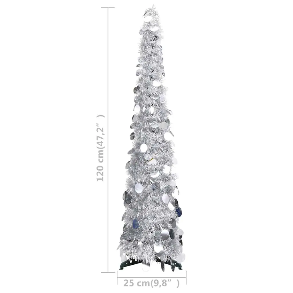 Silver Pop-Up Artificial Christmas Tree 120cm Lightweight Collapsible Holiday