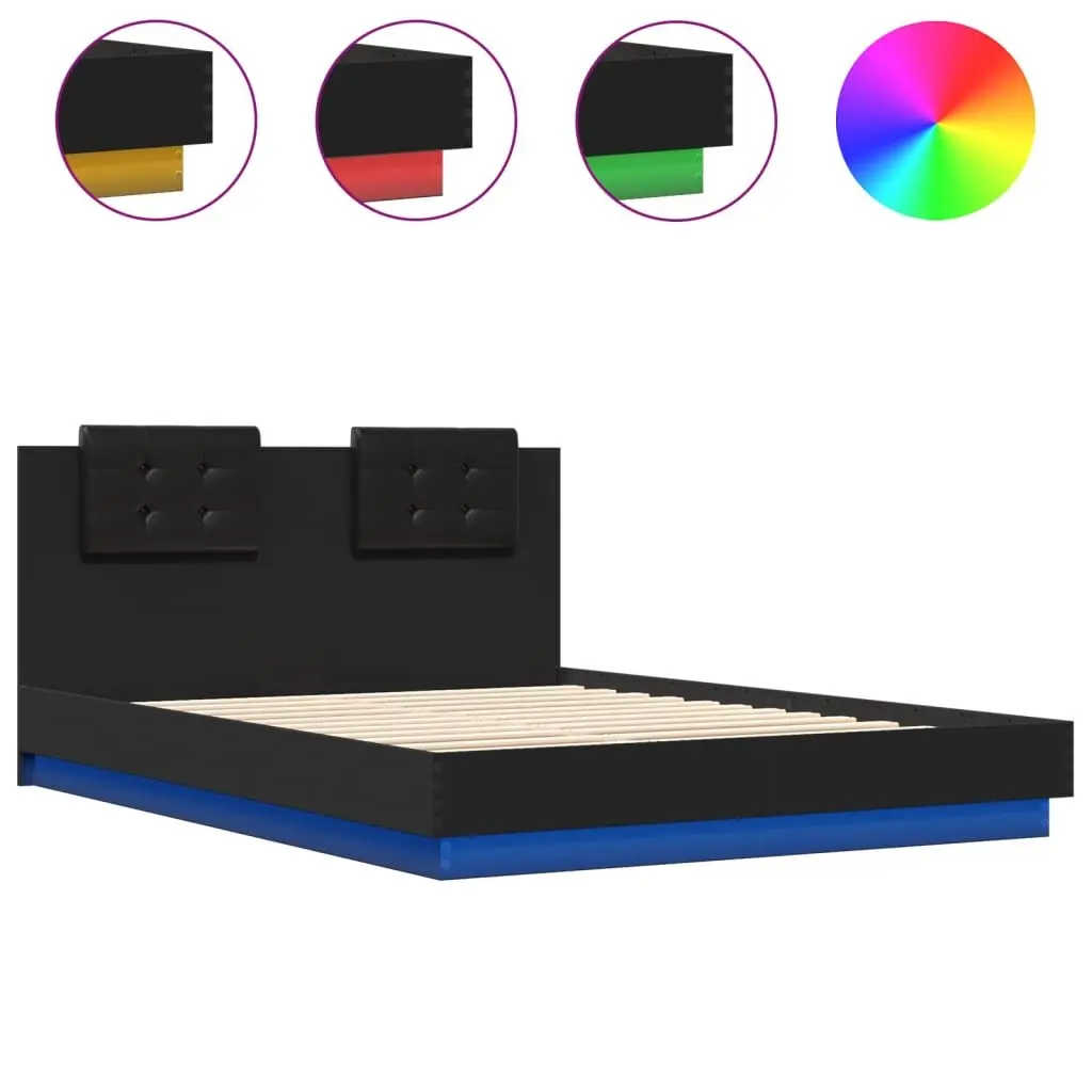 Black Bed Frame with RGB LED Lights Headboard 150x200 cm