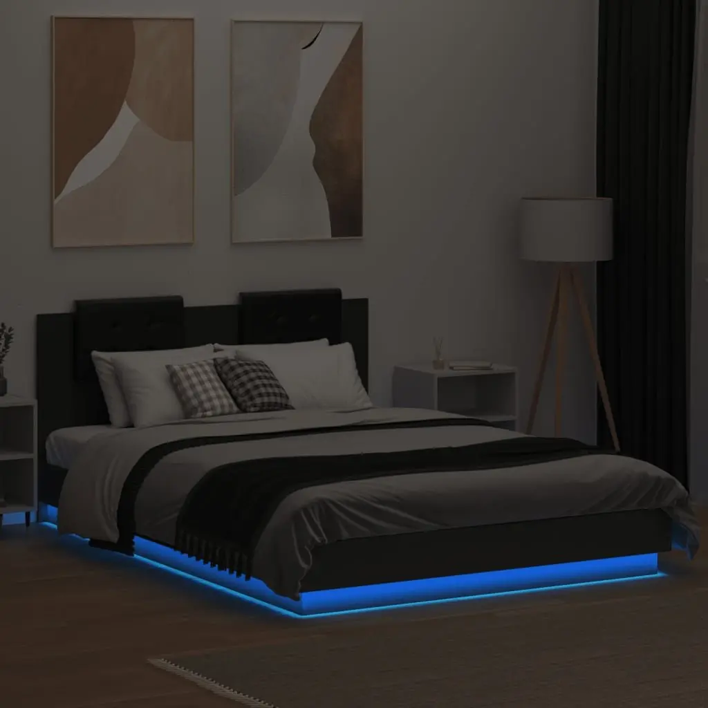 Black Bed Frame with RGB LED Lights Headboard 150x200 cm