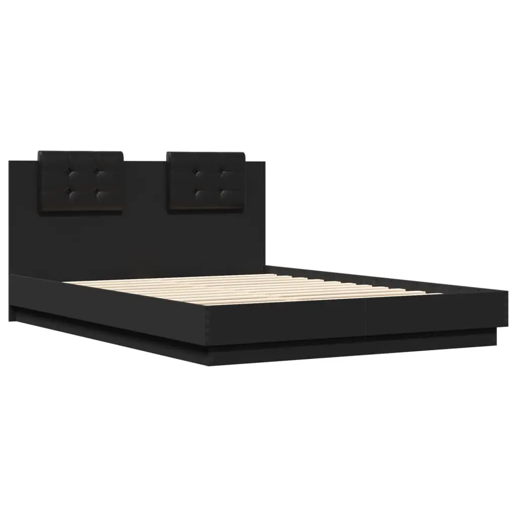 Black Bed Frame with RGB LED Lights Headboard 150x200 cm