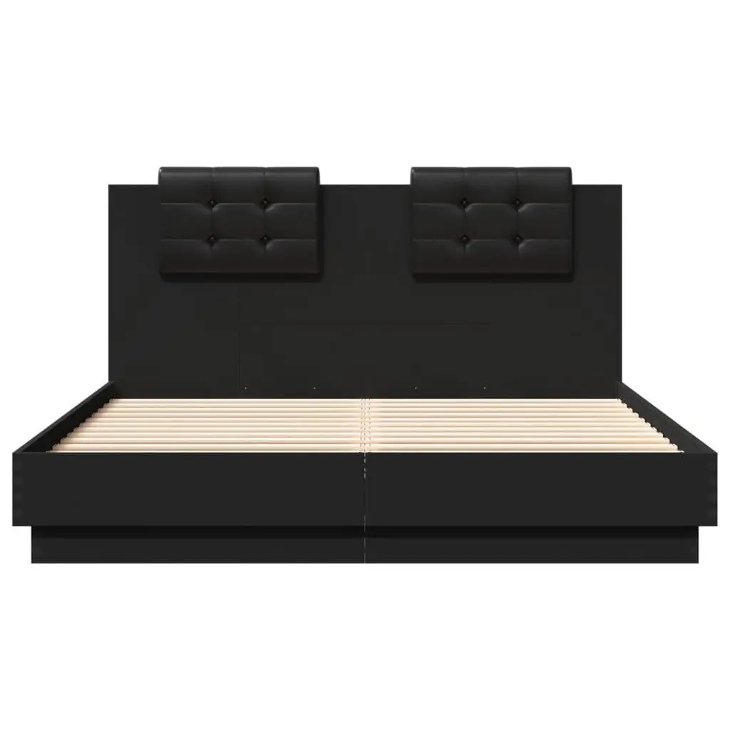 Black Bed Frame with RGB LED Lights Headboard 150x200 cm
