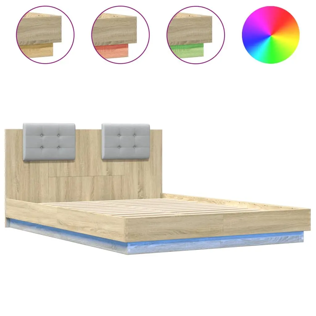 Bed Frame with LED Lights and Supportive Headboard