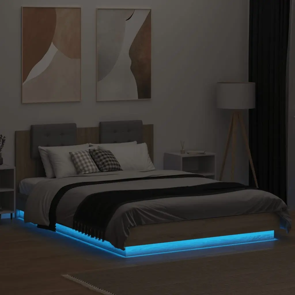 Bed Frame with LED Lights and Supportive Headboard