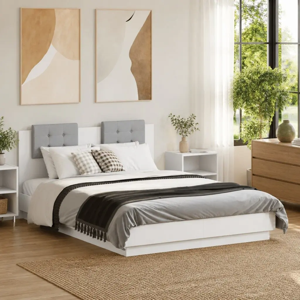 Bed Frame White with RGB LED Lights 135x190 cm Platform