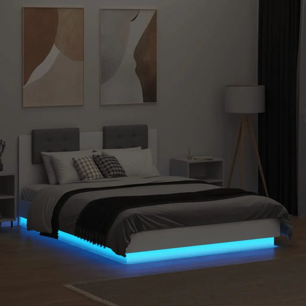 Bed Frame White with RGB LED Lights 135x190 cm Platform