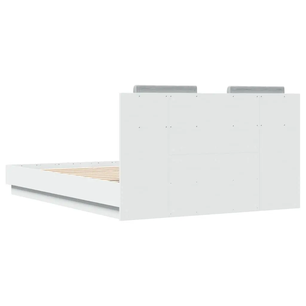 Bed Frame White with RGB LED Lights 135x190 cm Platform