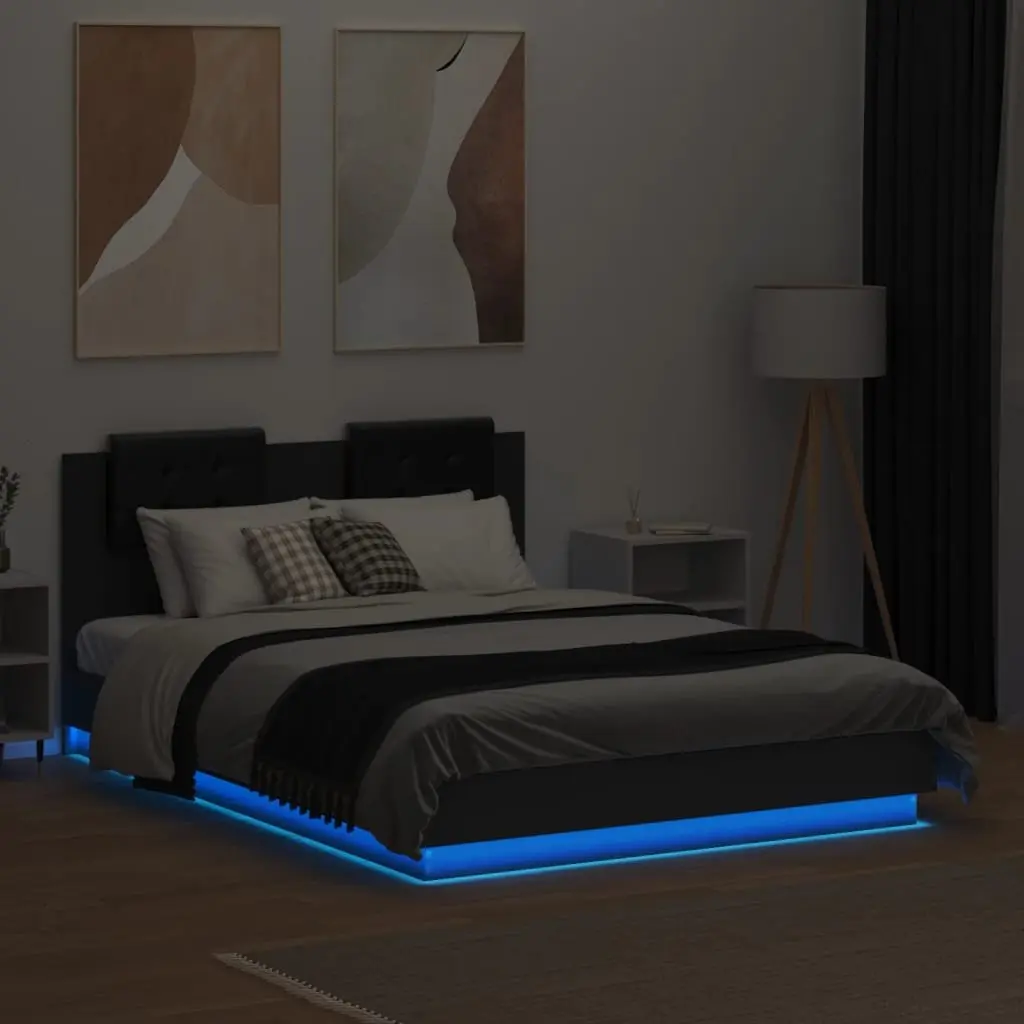 Black Bed Frame with RGB LED Lights