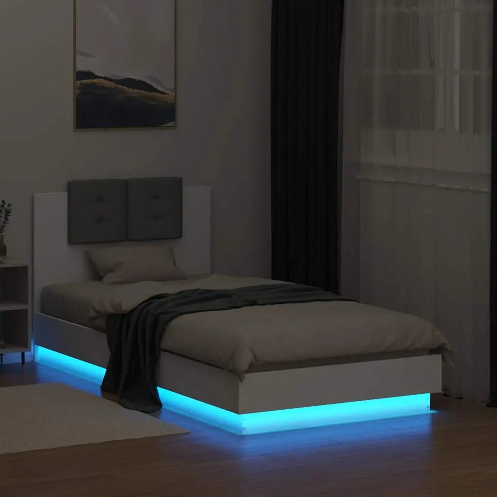 White Bed Frame with RGB LED Lighting