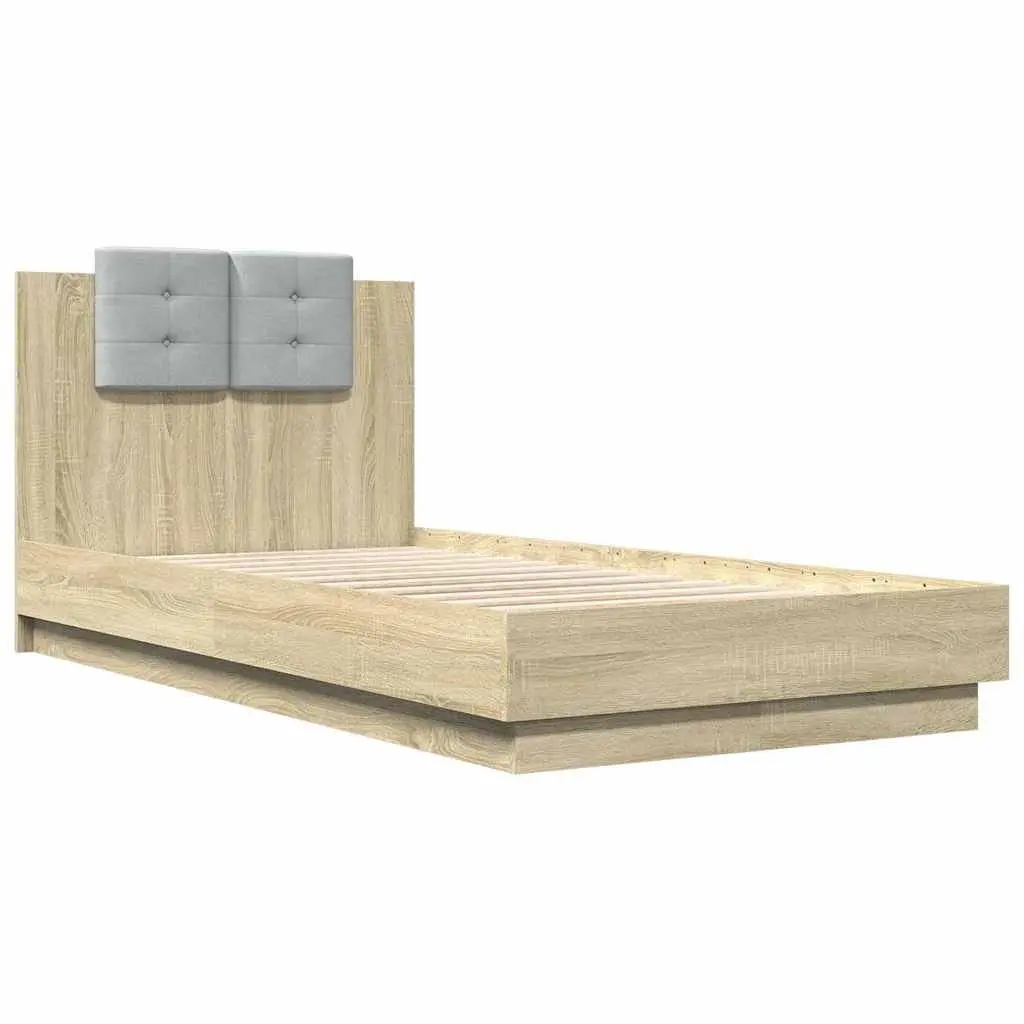 Bed Frame with Headboard RGB LED Lights Slatted Base Sonoma Oak 90x190cm