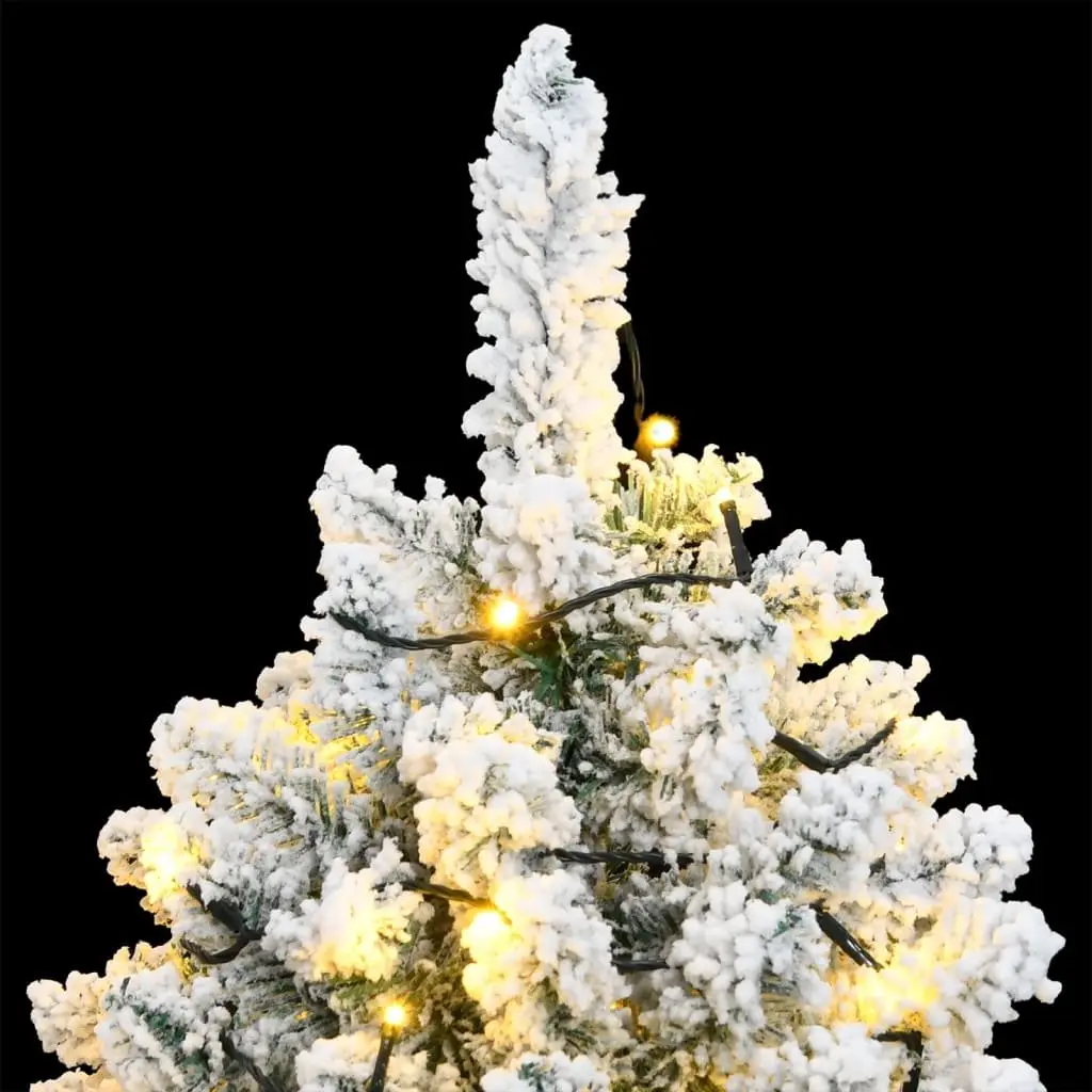 Artificial Hinged Christmas Tree 210cm Green White 300 LEDs Flocked Snow 8 Modes