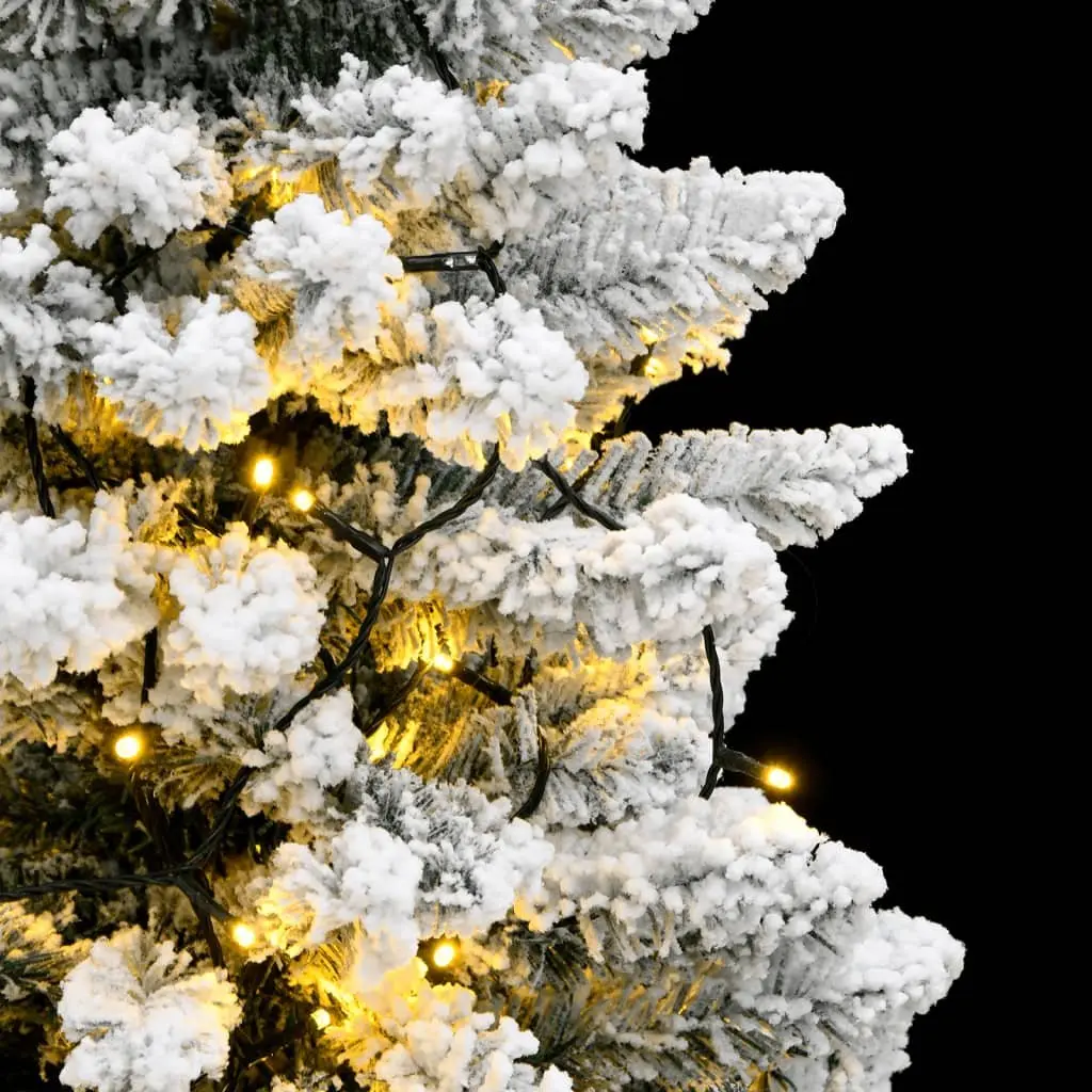 Artificial Hinged Christmas Tree 210cm Green White 300 LEDs Flocked Snow 8 Modes