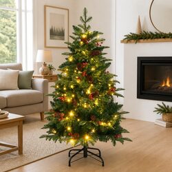 Artificial Hinged Christmas Tree 120cm 150 LEDs 8 Lighting Modes Xmas Decoration