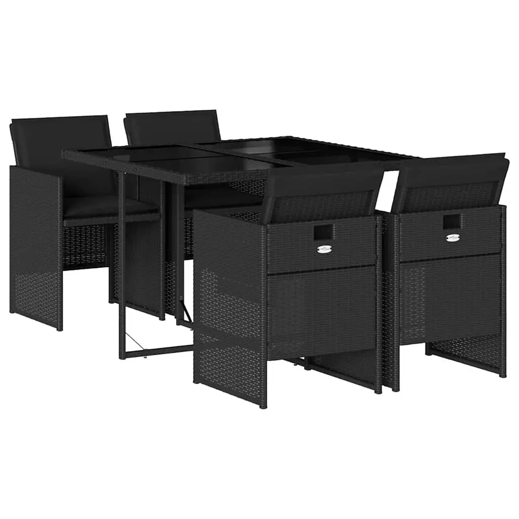Garden Dining Set Black Poly Rattan 5 Piece Outdoor Furniture Patio Table Chairs
