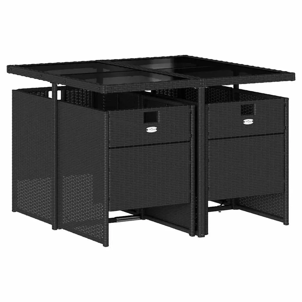 Garden Dining Set Black Poly Rattan 5 Piece Outdoor Furniture Patio Table Chairs