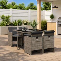 Garden Dining Set 5 Piece Outdoor Patio Furniture Grey Poly Rattan Chairs Table