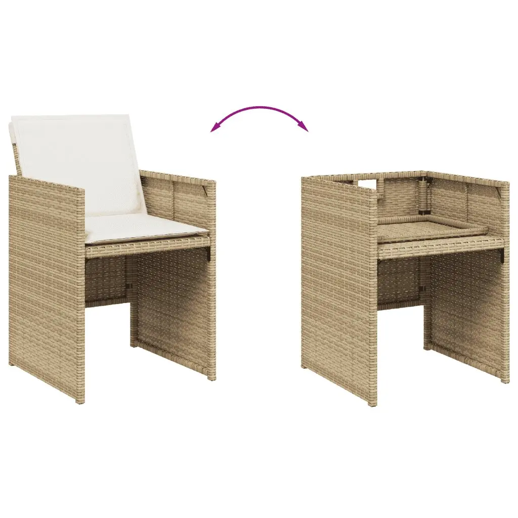 Garden Dining Set 5 Piece Beige Poly Rattan with Cushions and Tempered Glass Table