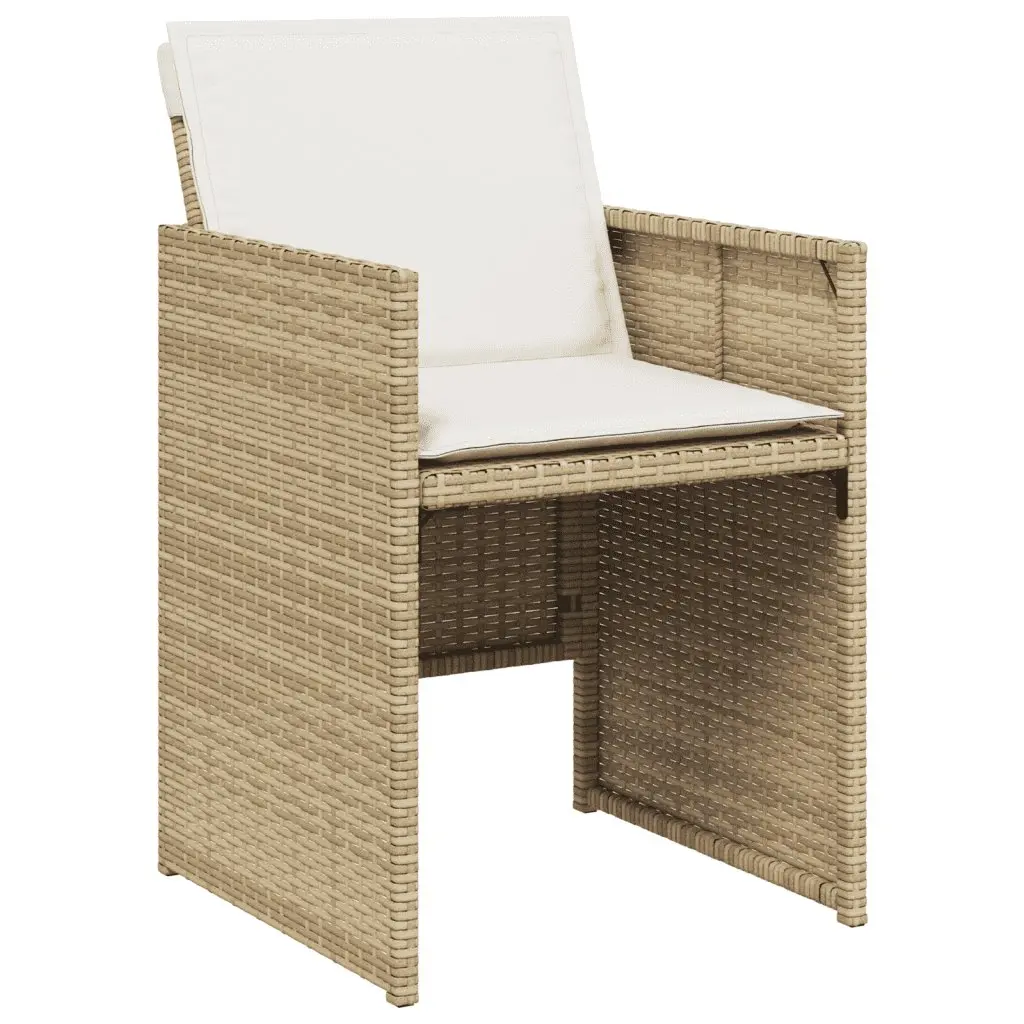 Garden Dining Set 5 Piece Beige Poly Rattan with Cushions and Tempered Glass Table