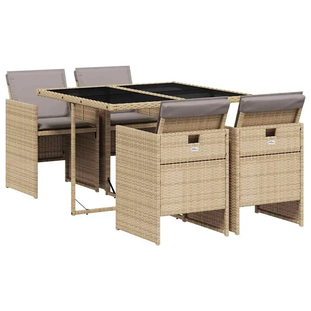 Garden Dining Set 5 Piece Outdoor Furniture Foldable Chairs Beige Poly Rattan