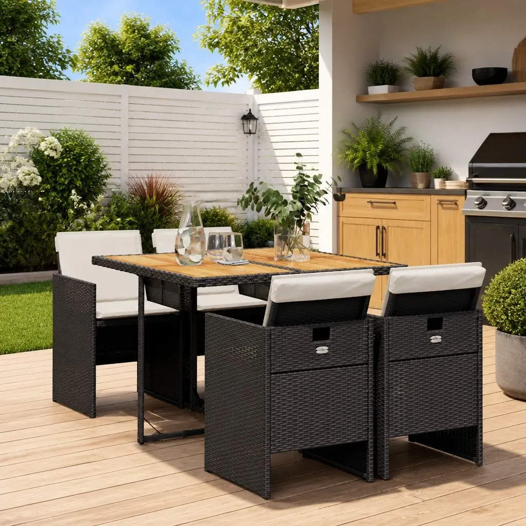 5 Piece Garden Dining Set Poly Rattan Outdoor Patio Furniture with Cushions