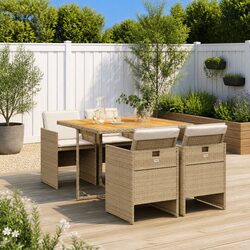 Outdoor Dining Set 5 Piece Poly Rattan Garden Furniture with Cushions Beige
