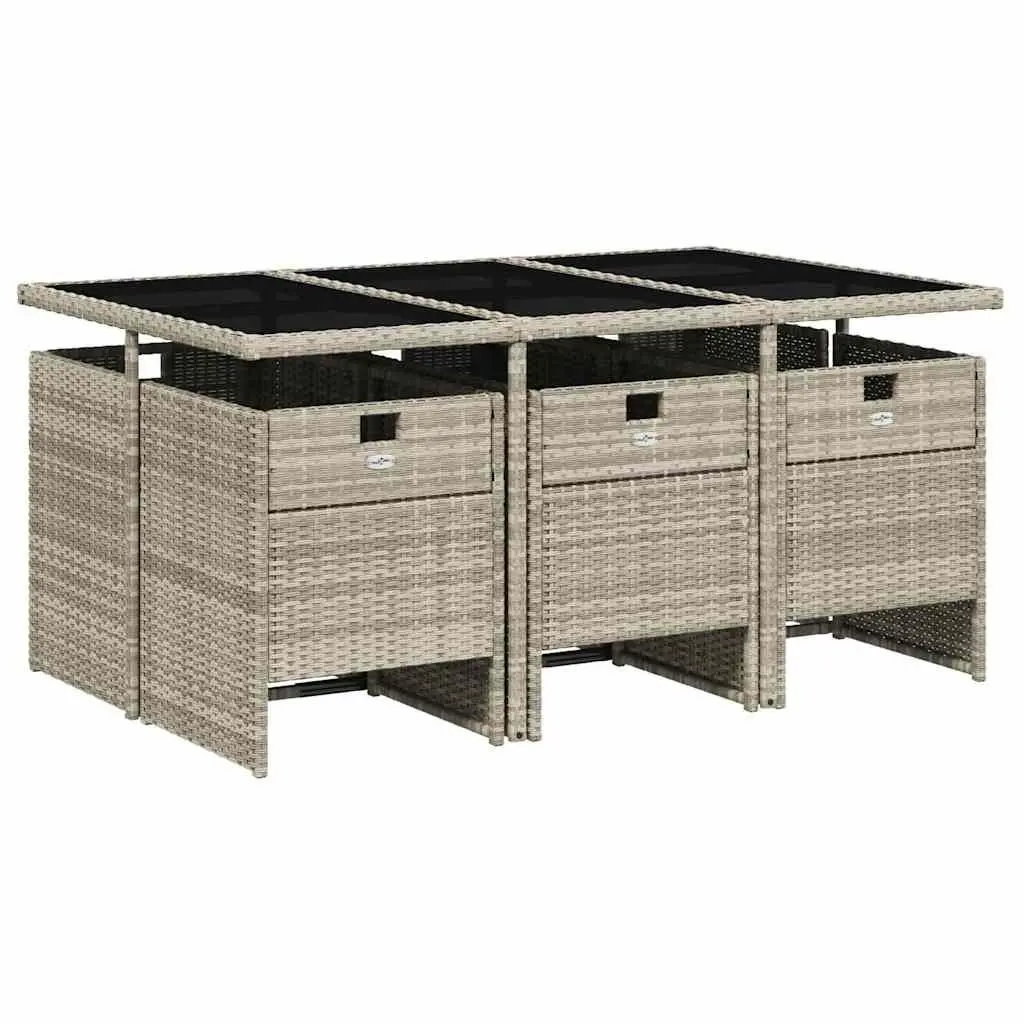 7 Piece Patio Dining Set Lightweight Grey PE Rattan Outdoor Furniture with Thick Cushions and Tempered Glass Tabletop